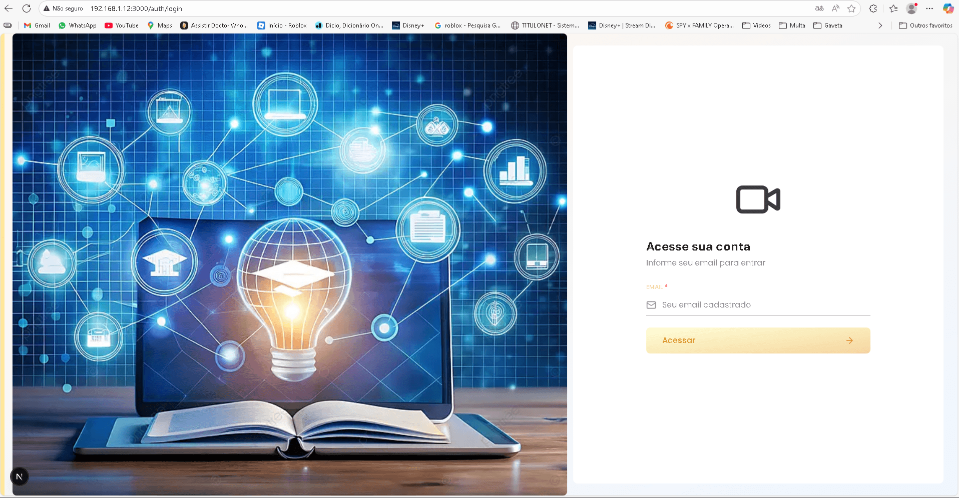 Portal Course App exibindo login e dashboards do aluno e admin